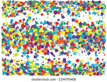 Festive color square confetti background. Abstract frame confetti texture for holiday, postcard, poster, website, carnival, birthday, children's parties. Cover confetti mock-up. Wedding card layout