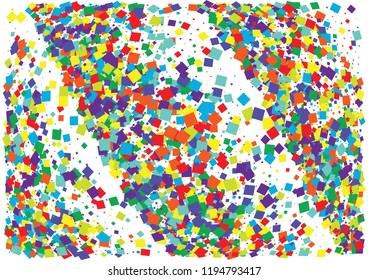 Festive color square confetti background. Abstract frame confetti texture for holiday, postcard, poster, website, carnival, birthday, children's parties. Cover confetti mock-up. Wedding card layout