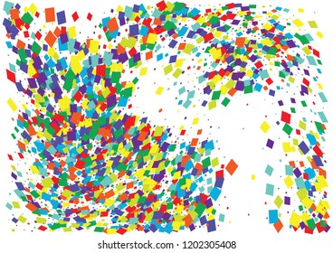 Festive color square confetti background. Abstract frame confetti texture for holiday, postcard, poster, website, carnival, birthday, children's parties. Cover confetti mock-up. Wedding card layout