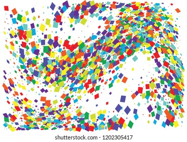 Festive color square confetti background. Abstract frame confetti texture for holiday, postcard, poster, website, carnival, birthday, children's parties. Cover confetti mock-up. Wedding card layout