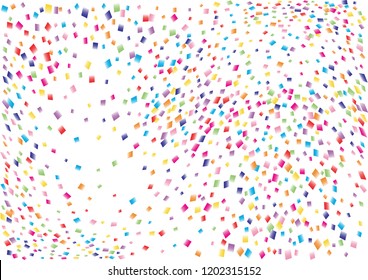 Festive color square confetti background. Abstract frame confetti texture for holiday, postcard, poster, website, carnival, birthday, children's parties. Cover confetti mock-up. Wedding card layout