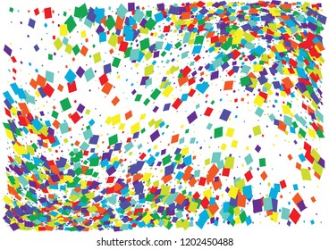 Festive color square confetti background. Abstract frame confetti texture for holiday, postcard, poster, website, carnival, birthday, children's parties. Cover confetti mock-up. Wedding card layout