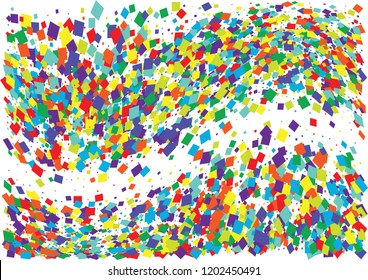 Festive color square confetti background. Abstract frame confetti texture for holiday, postcard, poster, website, carnival, birthday, children's parties. Cover confetti mock-up. Wedding card layout