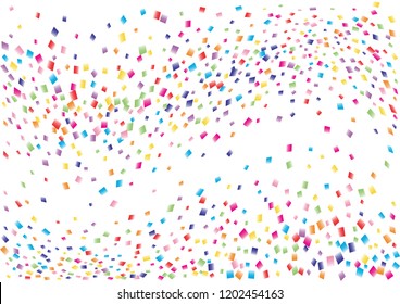 Festive color square confetti background. Abstract frame confetti texture for holiday, postcard, poster, website, carnival, birthday, children's parties. Cover confetti mock-up. Wedding card layout