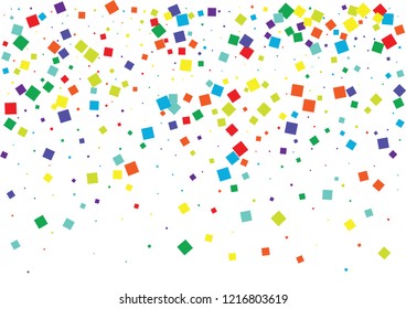 Festive color square confetti background. Abstract frame confetti texture for holiday, postcard, poster, website, carnival, birthday, children's parties. Cover confetti mock-up. Wedding card layout