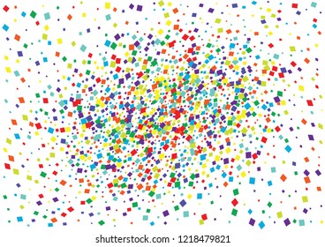Festive color square confetti background. Abstract frame confetti texture for holiday, postcard, poster, website, carnival, birthday, children's parties. Cover confetti mock-up. Wedding card layout
