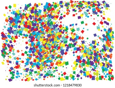 Festive color square confetti background. Abstract frame confetti texture for holiday, postcard, poster, website, carnival, birthday, children's parties. Cover confetti mock-up. Wedding card layout