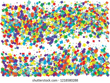 Festive color square confetti background. Abstract frame confetti texture for holiday, postcard, poster, website, carnival, birthday, children's parties. Cover confetti mock-up. Wedding card layout