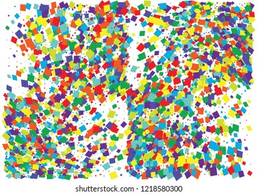 Festive color square confetti background. Abstract frame confetti texture for holiday, postcard, poster, website, carnival, birthday, children's parties. Cover confetti mock-up. Wedding card layout