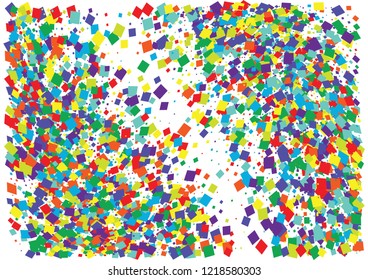 Festive color square confetti background. Abstract frame confetti texture for holiday, postcard, poster, website, carnival, birthday, children's parties. Cover confetti mock-up. Wedding card layout
