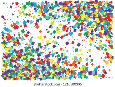 Festive color square confetti background. Abstract frame confetti texture for holiday, postcard, poster, website, carnival, birthday, children's parties. Cover confetti mock-up. Wedding card layout