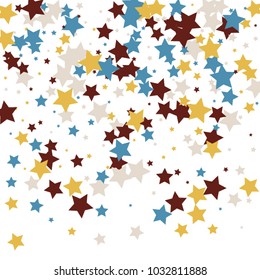 Festive color star confetti background. Abstract square confetti texture for holiday, postcard, poster, website, carnivals, birthday and children's parties. Cover confetti mock-up. Wedding star layout