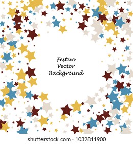 Festive color star confetti background. Abstract square confetti texture for holiday, postcard, poster, website, carnivals, birthday and children's parties. Cover confetti mock-up. Wedding star layout