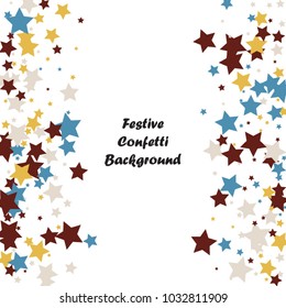 Festive color star confetti background. Abstract square confetti texture for holiday, postcard, poster, website, carnivals, birthday and children's parties. Cover confetti mock-up. Wedding star layout