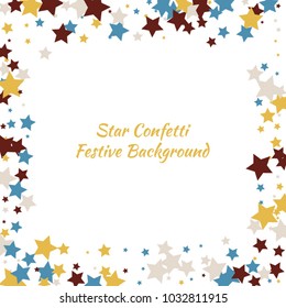 Festive color star confetti background. Abstract square confetti texture for holiday, postcard, poster, website, carnivals, birthday and children's parties. Cover confetti mock-up. Wedding star layout
