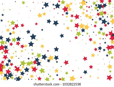 Festive color star confetti background. Abstract frame confetti texture for holiday, postcard, poster, website, carnivals, birthday and children's parties. Cover confetti mock-up. Wedding star layout