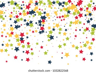 Festive color star confetti background. Abstract frame confetti texture for holiday, postcard, poster, website, carnivals, birthday and children's parties. Cover confetti mock-up. Wedding star layout