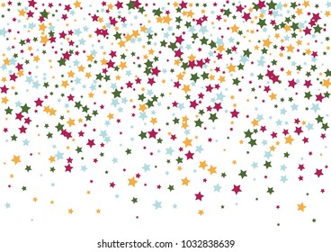 Festive color star confetti background. Abstract frame confetti texture for holiday, postcard, poster, website, carnivals, birthday and children's parties. Cover confetti mock-up. Wedding star layout