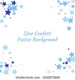 Festive color star confetti background. Abstract square confetti texture for holiday, postcard, poster, website, carnivals, birthday and children's parties. Cover confetti mock-up. Wedding star layout