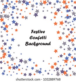 Festive color star confetti background. Abstract square confetti texture for holiday, postcard, poster, website, carnivals, birthday and children's parties. Cover confetti mock-up. Wedding star layout