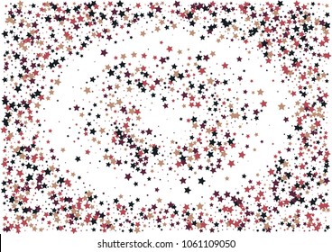 Festive color star confetti background. Abstract frame confetti texture for holiday, postcard, poster, website, carnivals, birthday and children's parties. Cover confetti mock-up. Wedding star layout