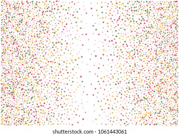 Festive color star confetti background. Abstract frame confetti texture for holiday, postcard, poster, website, carnivals, birthday and children's parties. Cover confetti mock-up. Wedding star layout