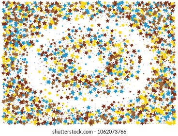 Festive color star confetti background. Abstract frame confetti texture for holiday, postcard, poster, website, carnivals, birthday and children's parties. Cover confetti mock-up. Wedding star layout