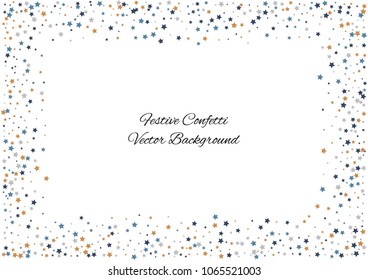 Festive color star confetti background. Abstract frame confetti texture for holiday, postcard, poster, website, carnivals, birthday and children's parties. Cover confetti mock-up. Wedding star layout
