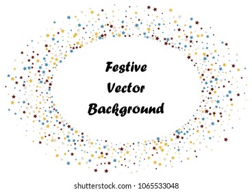 Festive color star confetti background. Abstract frame confetti texture for holiday, postcard, poster, website, carnivals, birthday and children's parties. Cover confetti mock-up. Wedding star layout