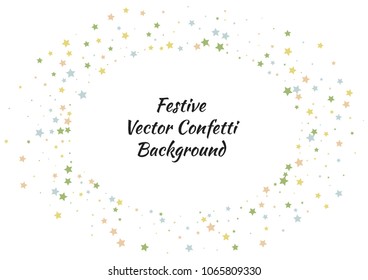 Festive color star confetti background. Abstract frame confetti texture for holiday, postcard, poster, website, carnivals, birthday and children's parties. Cover confetti mock-up. Wedding star layout