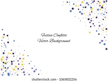 Festive color star confetti background. Abstract frame confetti texture for holiday, postcard, poster, website, carnivals, birthday and children's parties. Cover confetti mock-up. Wedding star layout