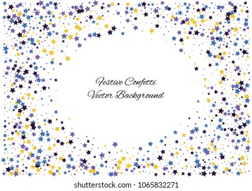 Festive color star confetti background. Abstract frame confetti texture for holiday, postcard, poster, website, carnivals, birthday and children's parties. Cover confetti mock-up. Wedding star layout