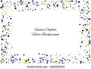 Festive color star confetti background. Abstract frame confetti texture for holiday, postcard, poster, website, carnivals, birthday and children's parties. Cover confetti mock-up. Wedding star layout