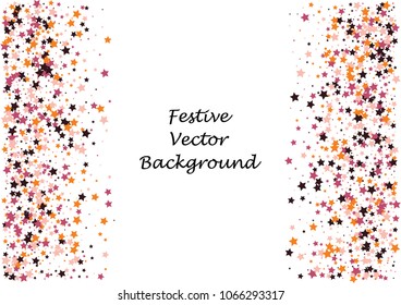 Festive color star confetti background. Abstract frame confetti texture for holiday, postcard, poster, website, carnivals, birthday and children's parties. Cover confetti mock-up. Wedding star layout