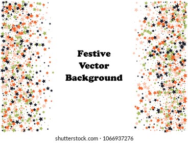 Festive color star confetti background. Abstract frame confetti texture for holiday, postcard, poster, website, carnivals, birthday and children's parties. Cover confetti mock-up. Wedding star layout