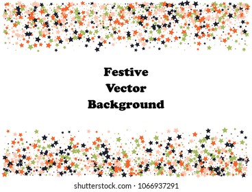 Festive color star confetti background. Abstract frame confetti texture for holiday, postcard, poster, website, carnivals, birthday and children's parties. Cover confetti mock-up. Wedding star layout
