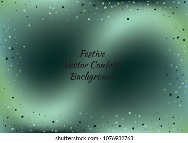 Festive color star gradient background. Holographic frame confetti texture for holiday, postcard, poster, carnivals, website, birthday, children's parties. Cover confetti mock-up. Wedding star layout