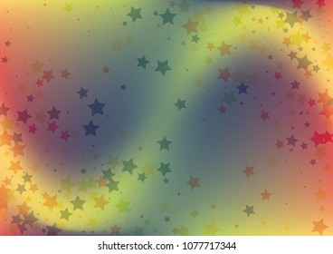 Festive color star gradient background. Holographic frame confetti texture for holiday, postcard, poster, carnivals, birthday, children's parties. Cover neon confetti mock-up. Wedding star layout