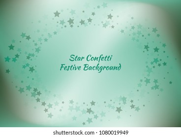 Festive color star gradient background. Holographic frame confetti texture for holiday, postcard, poster, carnivals, birthday, children's parties. Cover neon confetti mock-up. Wedding star layout