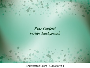 Festive color star gradient background. Holographic frame confetti texture for holiday, postcard, poster, carnivals, birthday, children's parties. Cover neon confetti mock-up. Wedding star layout