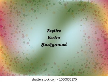 Festive color star gradient background. Holographic frame confetti texture for holiday, postcard, poster, carnivals, birthday, children's parties. Cover neon confetti mock-up. Wedding star layout