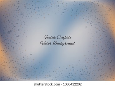 Festive color star gradient background. Holographic frame confetti texture for holiday, postcard, poster, carnivals, birthday, children's parties. Cover neon confetti mock-up. Wedding star layout