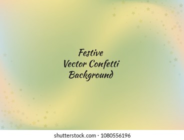 Festive color star gradient background. Holographic frame confetti texture for holiday, postcard, poster, carnivals, birthday, children's parties. Cover neon confetti mock-up. Wedding star layout