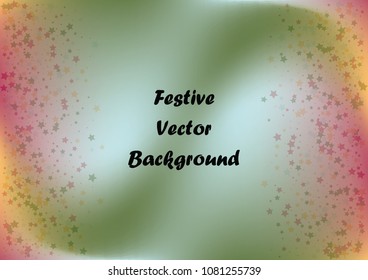 Festive color star gradient background. Holographic frame confetti texture for holiday, postcard, poster, carnivals, birthday, children's parties. Cover neon confetti mock-up. Wedding star layout