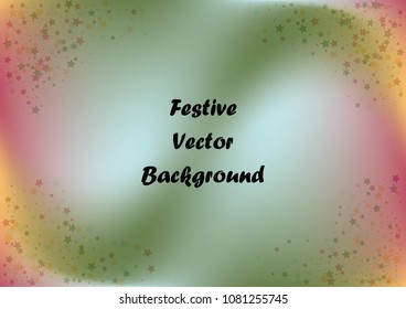 Festive color star gradient background. Holographic frame confetti texture for holiday, postcard, poster, carnivals, birthday, children's parties. Cover neon confetti mock-up. Wedding star layout