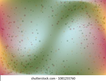 Festive color star gradient background. Holographic frame confetti texture for holiday, postcard, poster, carnivals, birthday, children's parties. Cover neon confetti mock-up. Wedding star layout