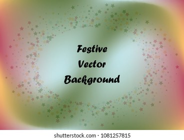 Festive color star gradient background. Holographic frame confetti texture for holiday, postcard, poster, carnivals, birthday, children's parties. Cover neon confetti mock-up. Wedding star layout