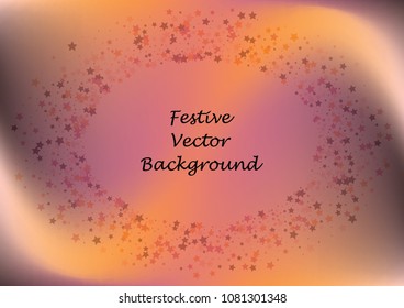 Festive color star gradient background. Holographic frame confetti texture for holiday, postcard, poster, carnivals, birthday, children's parties. Cover neon confetti mock-up. Wedding star layout