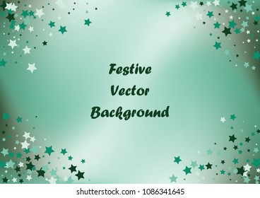Festive color star gradient background. Holographic frame confetti texture for holiday, postcard, poster, carnivals, birthday, children's parties. Cover neon confetti mock-up. Wedding star layout