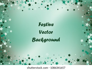 Festive color star gradient background. Holographic frame confetti texture for holiday, postcard, poster, carnivals, birthday, children's parties. Cover neon confetti mock-up. Wedding star layout
